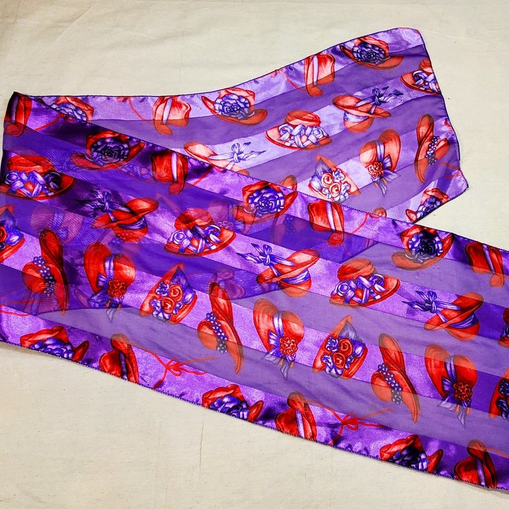 Chiffon and Polyester Womans Scarf - Purple with red hats